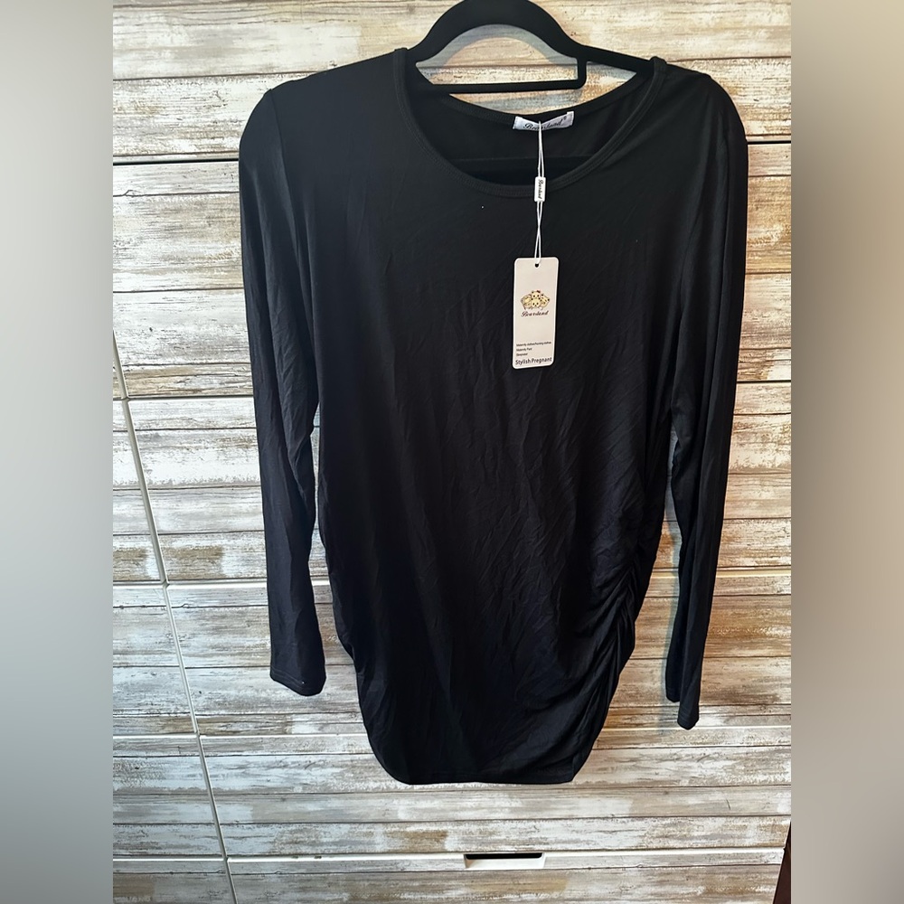 Bearsland Black Fitted 3/4 Sleeve Ruched Tunic